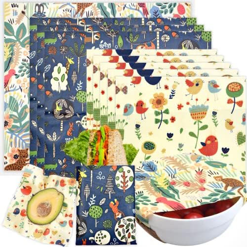 Reusable Beeswax Wrap - 9 Pack Beeswax Wraps for Food, Eco-Friendly Beeswax Food Wraps, Bread Sandwich Food Wrap - Organic, Sustainable, Zero Waste, Plastic-Free Food Storage, 1XL, 3M, 5S