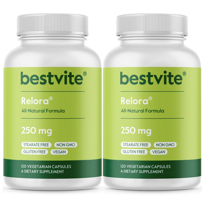 BESTVITE Relora 250mg (240 Vegetarian Capsules) (120 x 2) No Fillers - No Stearates - No Flow Agents