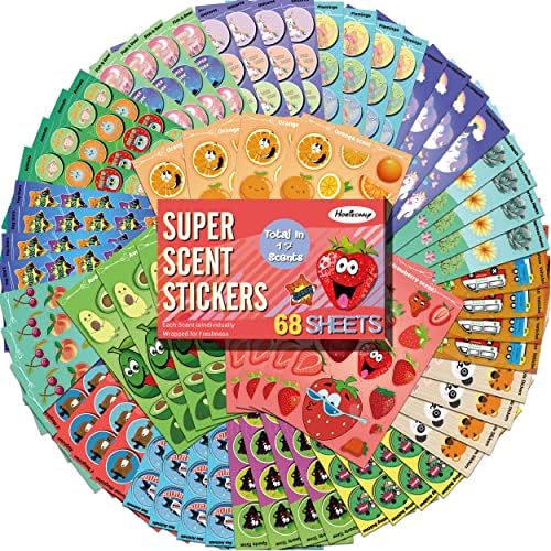 HORIECHALY Scratch and Sniff Stickers, Smelly Stickers for Kids 68 Sheets 17 Scents, 1000+ Scented Stickers of Food Fruit Flower, Classroom Reward Stickers for Teachers, Holiday Gift for Little One.