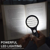 SeeZoom Lighted Magnifying Glass 3X 45x Magnifier Lens - Handheld Magnifying Glass with Light for Reading Small Prints, map, Coins and Jewelry - LED Magnifying Glass