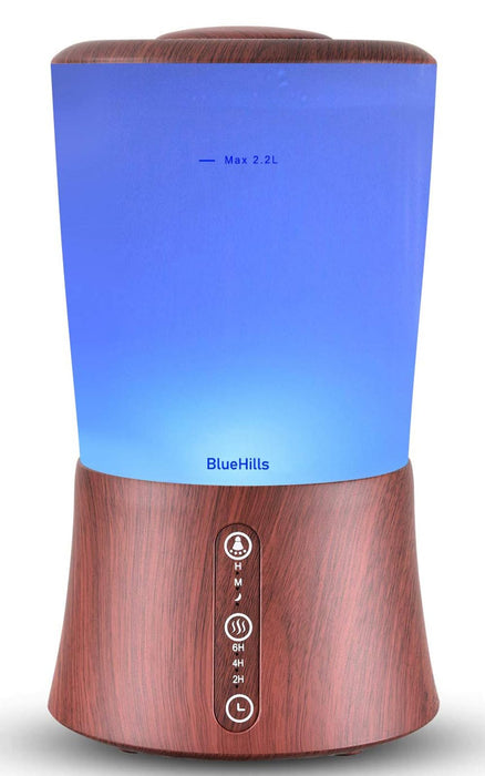 BlueHills Large 2000 ML XL Essential Oil Diffuser Aroma Humidifier 2 Liter Capacity for Big Living Room Home Baby Long Run XL Huge Coverage Area High Mist Timer Dark Wood Grain 2L S3