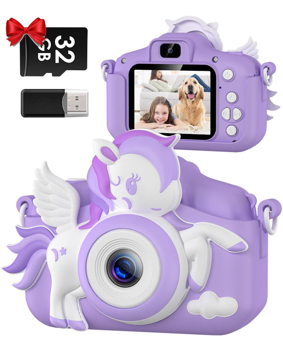 GREENKINDER Kids Camera, Toddler Digital Camera for Ages 3-12 Girls Boys Childrens, Christmas Birthday Gifts, Selfie 1080P HD Video Camera for 3 4 5 6 7 8 9 Years Old Little Girls Boys Toys Purple