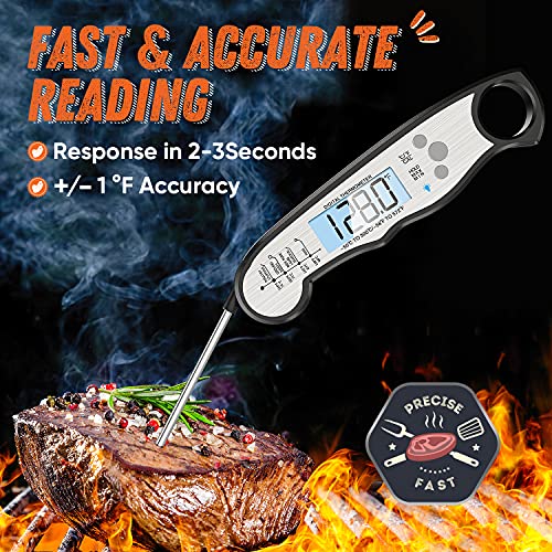 Digital Meat Thermometer, Waterproof Instant Read Food Thermometer for Cooking and Grilling, Kitchen Gadgets, Accessories with Backlight & Calibration for Candy, BBQ Grill, Liquids, Beef, Turkey…