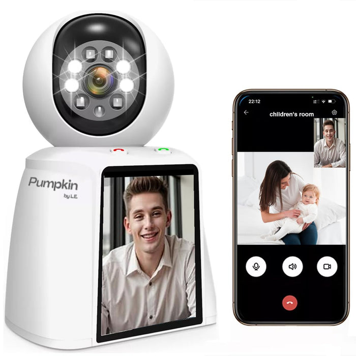 Pumpkin By L.E. Baby Monitor 3MP Two-Way Video Calling Smart Camera, Security Camera Monitor for Baby, Elderly, Nanny, Dog, cat/pet. Wi-Fi Baby Monitor one Touch Calling, Night Vision, Motion Alert