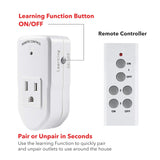 BN-LINK Wireless Remote Control Electrical Outlet Switch for Lights, Fans, Christmas Lights, Small Appliance, Long Range White 10A/1200W, 1 Remote + 1 Outlet