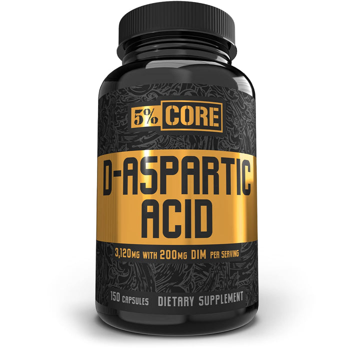 5% Nutrition Core D-Aspartic Acid Supplement (DAA) with Natural Diindolylmethane (DIM) | Testosterone and Estrogen Regulation Support for Men | 30 Servings / 150 Capsules
