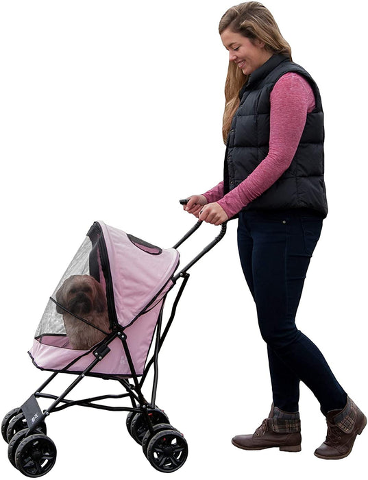 Pet Gear Travel Lite Plus Stroller, Compact, Easy Fold, No Assembly Required, Large Wheels for Cats and Dogs up to 15 pounds, New Rose Pink