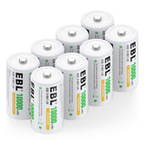 EBL Pack of 8 10000mAh Ni-MH D Cells Rechargeable Batteries, Battery Case Included