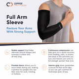 Copper Compression Arm Sleeve - Copper Infused Full Arm Brace for Forearm, Bicep, Triceps - Tennis Elbow, Basketball, Golf, Arthritis, Tendonitis, Bursitis, Post Surgery Rehab - Black - XXL