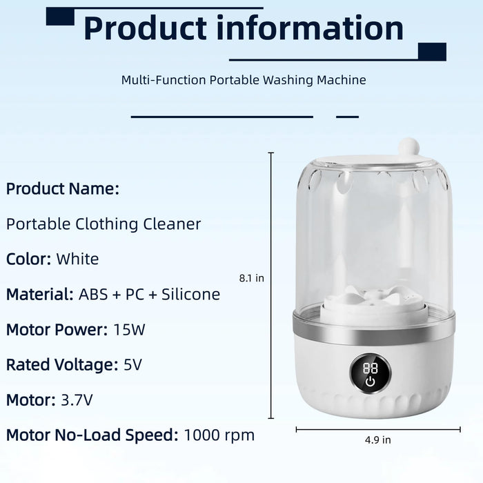 Ftruixang Portable Mini Washing Machine, White, 2L Capacity, Digital Touch Control, Compact Design for Underwear and Delicates, USB Rechargeable