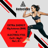 Audacious Nutrition KetoStart+ | Exogenous Ketones Powder with Electrolytes for Energy, Strength & Focus | with Caffeine | Raspberry Lemonade Flavor Electrolyte Powder (10x Ketones Drink Mix Packets)