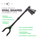 Grabber Tool 19" Aluminum Magnetic Claw, Rotating Lightweight Foldable Reacher Grabber Pickup Tool, Gripper Grabbers for Elderly Grab it Reaching Tool Trash Picker Grabber, Black, by Luxet