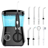 TUREWELL Water Flossing Oral Irrigator, 600ML Dental Water Teeth Cleaner 10 Adjustable Pressure, Electric Oral Flosser for Teeth/Braces, 8 Water Jet Tips for Family (Black)