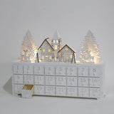 PIONEER-EFFORT Christmas Wooden Advent Calendar House with 24 Drawers Countdown to Christmas Decoration Fill Small Gifts for Kids (14.8'' x 3.1'' x10.6''., White)