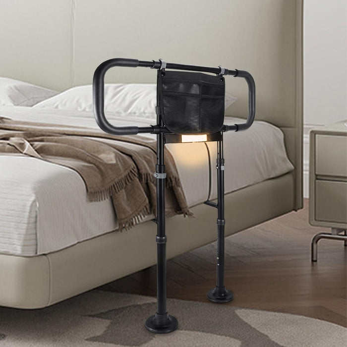 Bed Rails for Elderly Adults Safety: Adjustable Heights Bed Cane with Storage Pocket, Non-Slip Handle, Motion Sensor Light, Bedrails for Elderly Adults Grab Bar Bed Handrails, Can Withstand 400LB