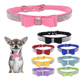 Rhinestone Bowtie Dog Collar for Girls Boys,Cute Dazzling Sparkling Soft Suede Leather Pretty Bling Cat Collars Crystal Diamond Pet for Small Medium Large Puppy Kitty Female Male