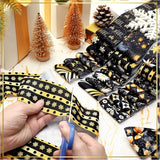 Hosuly 40 Pcs Christmas Fabric Patchwork Roll Black and Gold Quilting Fabric Roll up Xmas Snowflake Fabric Quilting Strips 2.55 Inch Precut Patchwork Roll for Craft Sewing DIY Crafts