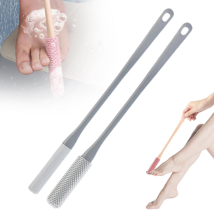 Toe Cleaning Brush Foot Scrubber - 2Pack Silicone Shower Foot Scrubber with 15.7" Long Handled Scrub Bath Brush Soft Feet Cleaner Foot Care for Seniors Elderly Men and Women