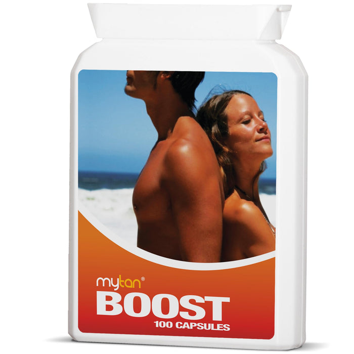 MyTan Boost Tan Pills | 100 Capsules | Sun Tan Accelerator | Natural Tanning Supplement | Tyrosine, Copper Multivitamin | 25-Day Extended Holiday Supply