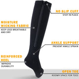 CASMON 2 Pairs Zipper Compression Socks for Women & Men, 15-20 mmHg Open Toe Knee High Support Socks for Varicose Vein Edema