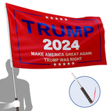 Trump Flag 2024 With Pole, 3X5 Ft Make America Great Again Flag, Trump Was Right Patriotic Flag, UV & Fade Resistant, Portable Flagpole Included, 2 Brass Grommets