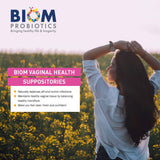 Biom Vaginal Probiotic Suppository: Natural Vaginal pH and Odor Control Regimen; Balance and Nourishes Vaginal Microbiome; No Parabens, No preservatives (15 count)