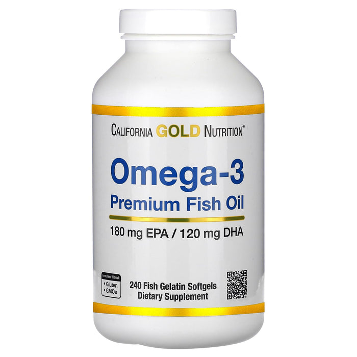 Omega-3 Premium Fish Oil by California Gold Nutrition, Concentrated Formula with EPA & DHA, Support for Optimal Lipid Profile & Immune System, Gluten Free, Non-GMO, 240 Fish Gelatin Softgels