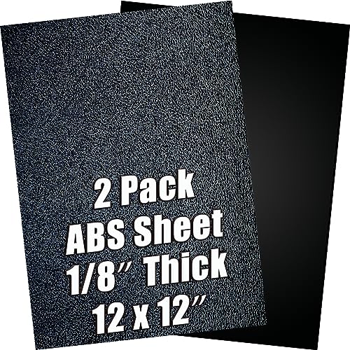 ABS Plastic Sheet 1/8 Inch Thick 12" x 12" (2-Pack)，Black Rigid Moldable Panel with Different Surfaces (Textured Front & Smooth Back) for Structural Parts, Project Enclosures, and DIY Home Decor, etc.
