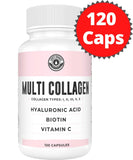 Collagen Capsules with Biotin, Hyaluronic Acid, Vitamin C.. Hydrolyzed Multi Collagen Peptide Caps. Types I, II, III, V, X. Collagen for Skin, Hair, Nails and Joint Health Supplement*. 120 Count