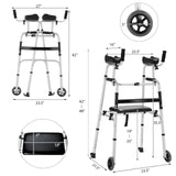 Goplus Folding Walker for Seniors, Lightweight Standard Walker with 5’’ Wheels, Seat and Arm Rest Pad, Height Adjustable Platform Walker, Standing & Walking Mobility Aid for Elderly Handicap Disabled