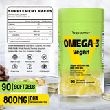 Vegan Omega-3 Algae DHA Supplements - 2000mg Algae Oil, Plant-Based Prenatal Algal DHA, 90 Carrageenan Free Softgels -Sustainable Fish Oil Alternative Supports Brain, Heart, Eyes, Joint Health