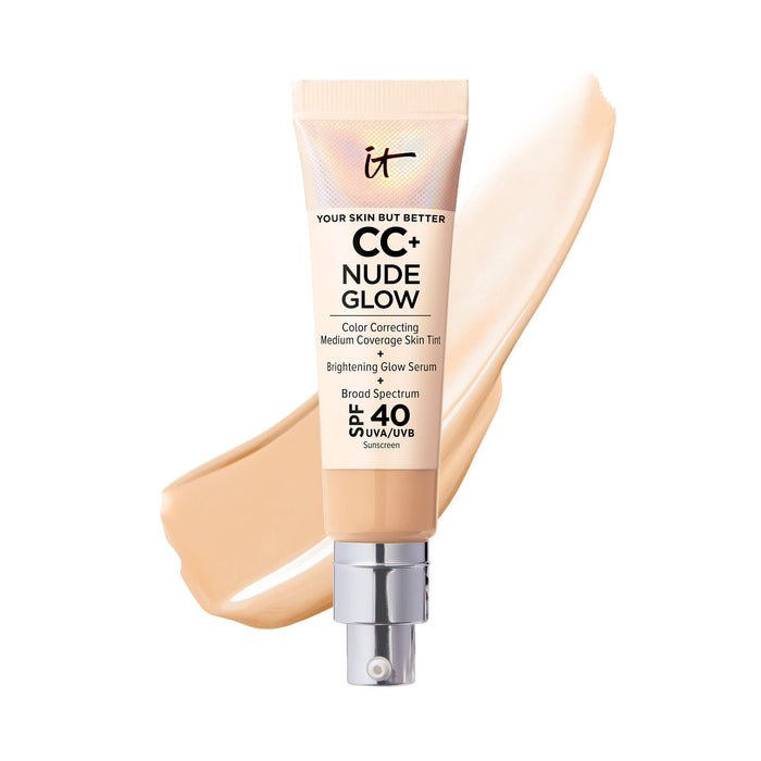 IT Cosmetics CC+ Nude Glow Lightweight Foundation + Glow Serum with SPF 40 - With Niacinamide, Hyaluronic Acid & Green Tea Extract - Medium - 1.08 fl oz