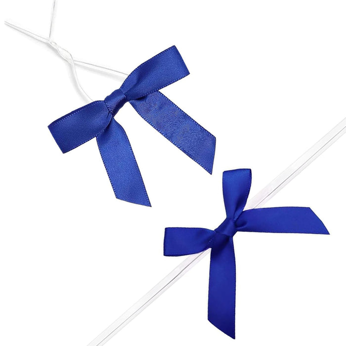 100 Pack Blue Satin Ribbon Twist Tie Bows for Treat Bags, Gift Bags, Bakery Candy Bags and Package Decorating Ribbon Bow, Bowknot for Gifts