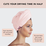 Kitsch Microfiber Hair Towel Wrap for Women - Quick Dry Towel | Microfiber Towel for Hair | Hair Drying Towel Wrap for Long Hair | Hair Towels for Women | Hair Turban Towel for Wet Hair (Pink)