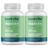 BESTVITE Vitamin B-6 200mg (240 Vegetarian Capsules) (2-Pack) - No Stearates - No Flow Agents
