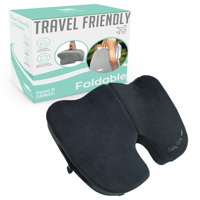 Cushy Tushy Premium Foldable Travel Seat Cushion - for Relief of Lower Back, Sciatic, Butt and Tailbone Pain - for Home & Office Use, Perfect for Travel or Driving - Coccyx Seat Cushion