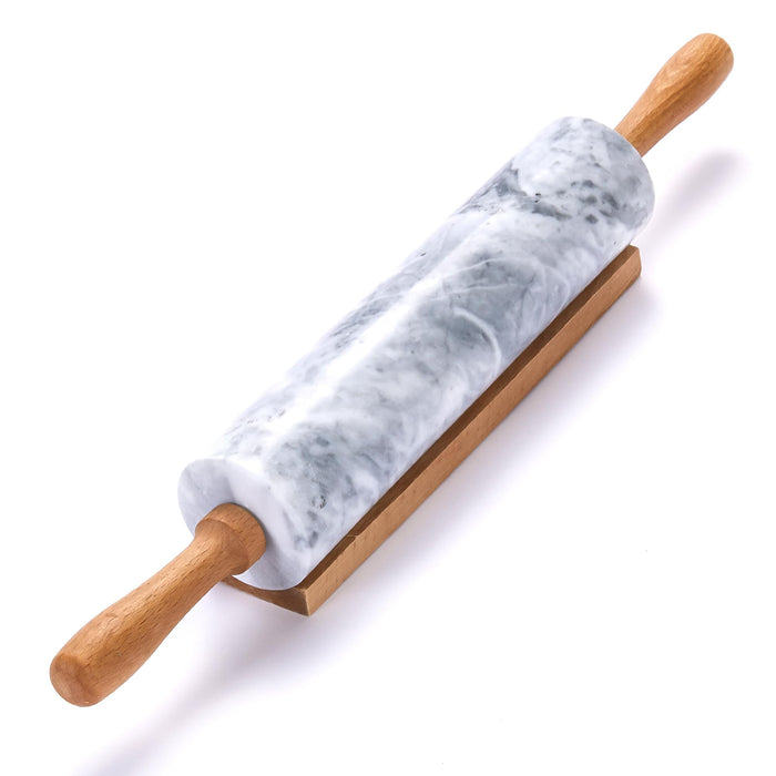17 Inch Marble Rolling Pin with Wooden Handles & Wood Cradle, Dough Roller for Baking Pizza, Pies, Pastries, Pasta, Cookies
