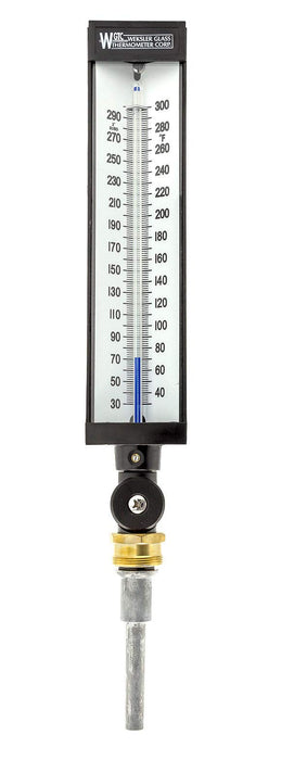 WGTC Thermometer AS5H946 9" Scale, 3-1/2" Stem Length, 30/300°F Temperature Range Blue Spirit Filled Industrial Thermometer with ABS Case, and Adjustable Angle Stem