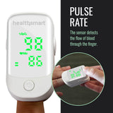 HealthSmart Pulse Oximeter for Fingertip That Displays Blood Oxygen Saturation Content, Pulse Rate and Pulse Bar with LED Display, Accurate and Reliable, Green