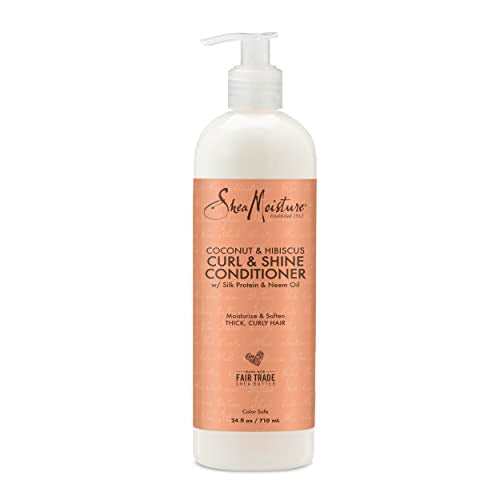SheaMoisture Curl & Shine Conditioner Coconut & Hibiscus, for Thick, Curly Hair, to Moisturize & Soften, 24 oz