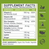 Z D C Plus | Vitamin C, 500mg | Vitamin D3, | Zinc, | Turmeric | Ginger | Lysine | Non-GMO & Gluten Free | Veggie Caps | 120 Servings