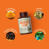 Turmeric and Hemp Capsules - Turmeric Curcumin with Black Pepper (Bioperine) for Sleep & Mood Support. Vegan Joint Support Supplement with Tumeric Extract, Hemp & Lemon Balm. 95% Curcuminoids