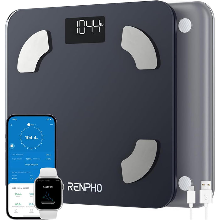 RENPHO Smart Scale for Carpet, Upgraded Digital Bathroom Scale for Body Weight with Wrapped Bottom, Body Composition Monitor for Muscle BMI, Bluetooth Body Fat Scale with Baby Mode, 400lb, Elis 1