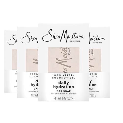 SheaMoisture Bar Soap Virgin Coconut Oil 4 count Nourish and Replenish Skin Daily Hydrating bar soap with 24h shea moisture nutrients for Healthy, Glowing Skin 8 oz