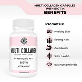 Collagen Capsules with Biotin, Hyaluronic Acid, Vitamin C.. Hydrolyzed Multi Collagen Peptide Caps. Types I, II, III, V, X. Collagen for Skin, Hair, Nails and Joint Health Supplement*. 120 Count