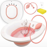 Fabulas Sitz Bath for Toilet Hemorrhoids Postpartum Care, Perineal Soaking Bath Over The Toilet Seat, Collapsible Sitz Basin with Flusher for Vaginal Anal Inflammation Treatment, Yoni Steam Seat