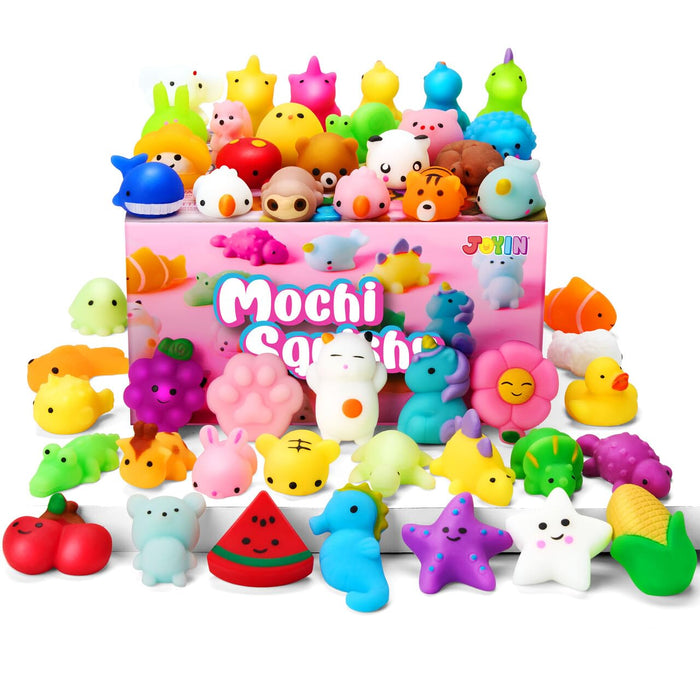 JOYIN Mochi Squishy Toy Set, 50 Pack Mini Squishy Mochi, Party Favors for Kids, Kawaii Stress Relief Toys, Basket Stuffers, Goodie Bags Fillers, Birthday Gifts, Classroom Prizes, Halloween