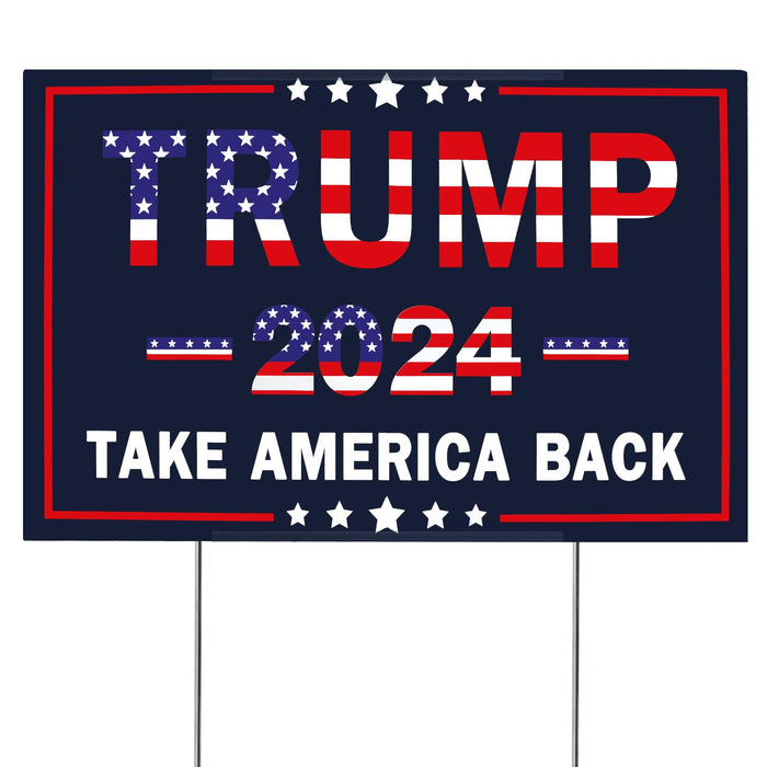 Trump 2024 Yard Sign with Metal Stakes, Double Sided 25x16 Inch Donald Trump Take America Back Signs, Placard Outdoor Voted Signs for Trump Lawn Signs Rally Decoration Lawn Yard Signs