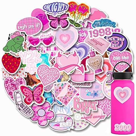 52PCS Y2k Aesthetic Stickers, Cyber 2000s Fashion Sticker,Water Bottles Laptop Car Decal ，Perfect Gifts for Girls and Teenagers Cute Vsco Stickers
