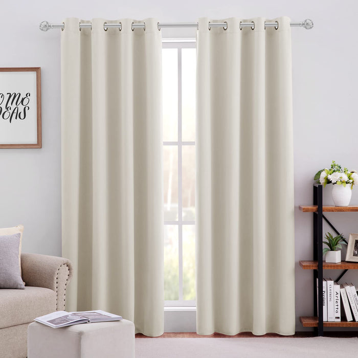 HOMEIDEAS Cream Beige Blackout Curtains for Bedroom 52 X 84 Inch Length 2 Panels Set Room Darkening Bedroom Curtains, Soundproof Thermal Grommet Window Curtains for Living Room for Christmas